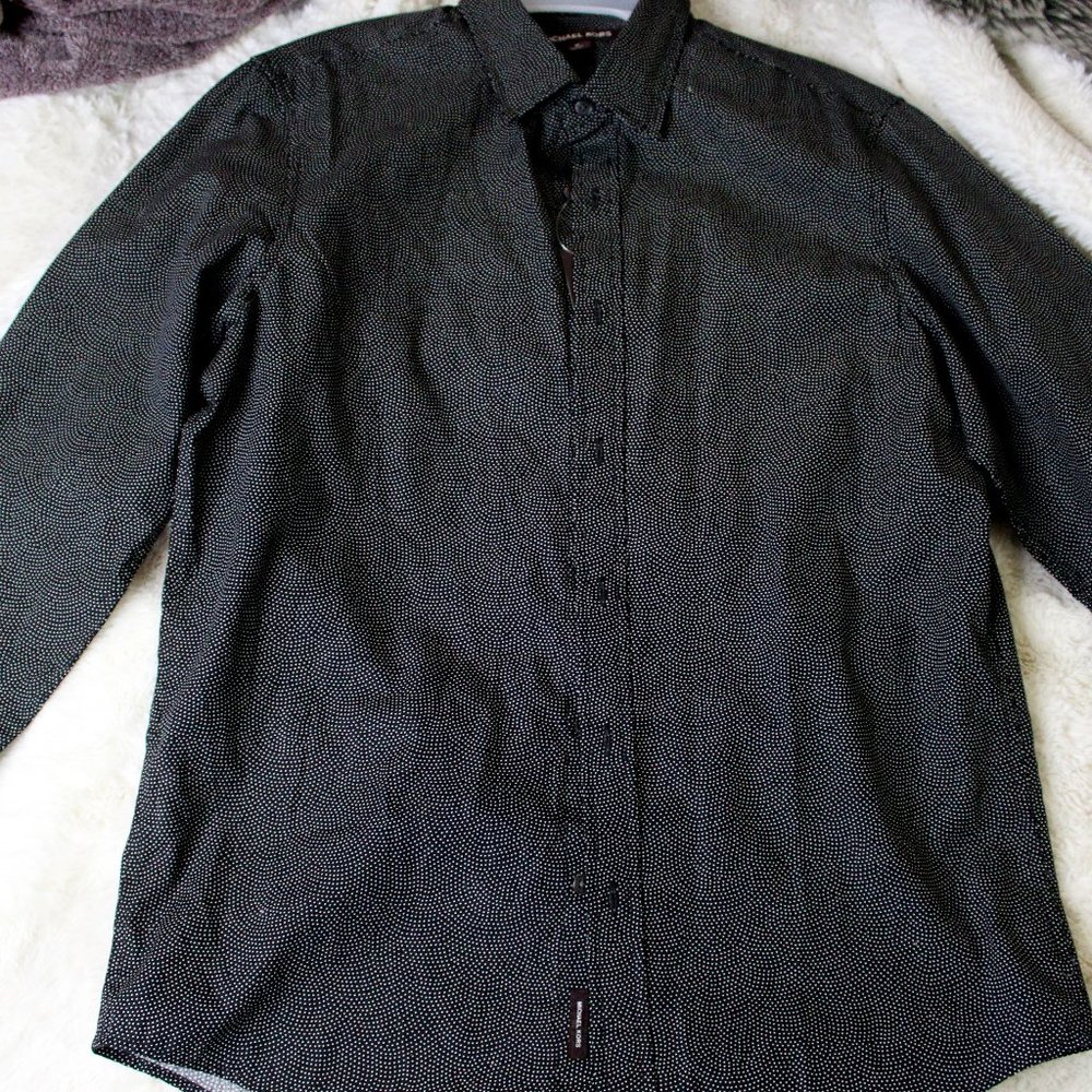 Michael Kors Men's Button Up M, navy blue w/ white dots -- NWT
